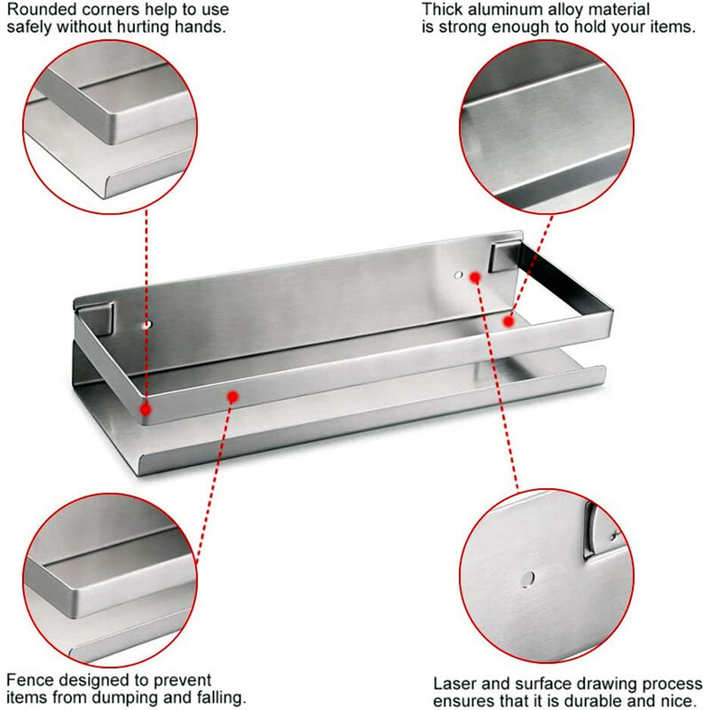 Mensola Bagno Autoadesiva Acciaio Inox - 40 Cm, Senza Foratura - Per Doccia O Cucina - Foto 11
