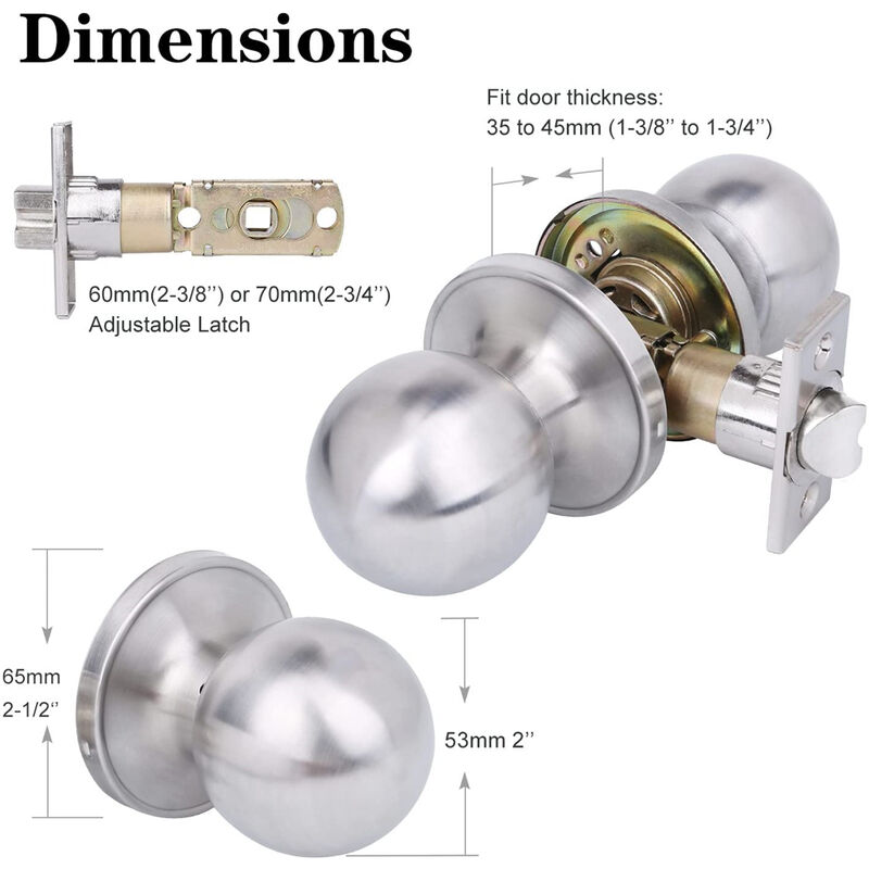 Pomello per Porta Interne in Acciaio Inossidabile Serratura per Porta  Privacy per Camera Bagno 60/70mm