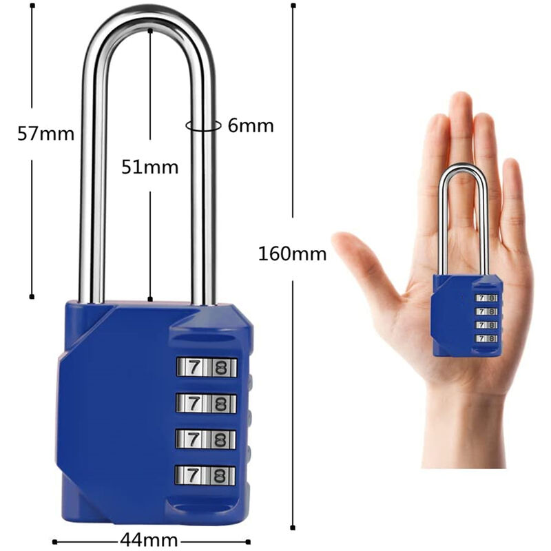 Lucchetto Bici A Combinazione 4 Cifre - Portatile, Cavo Acciaio, Blu - Foto 2