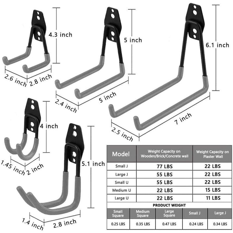 GANCI PER GARAGE, 10 Pezzi Ganci Da Parete Garage per Impieghi Gravosi &  Cinghia EUR 29,99 - PicClick IT