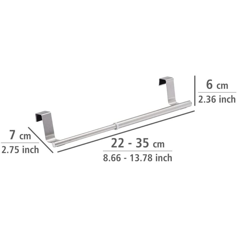 Portasciugamani Telescopico In Acciaio Inox Spazzolato 33-63 Cm, Da Parete Con Fori, Per Bagno E Cucina