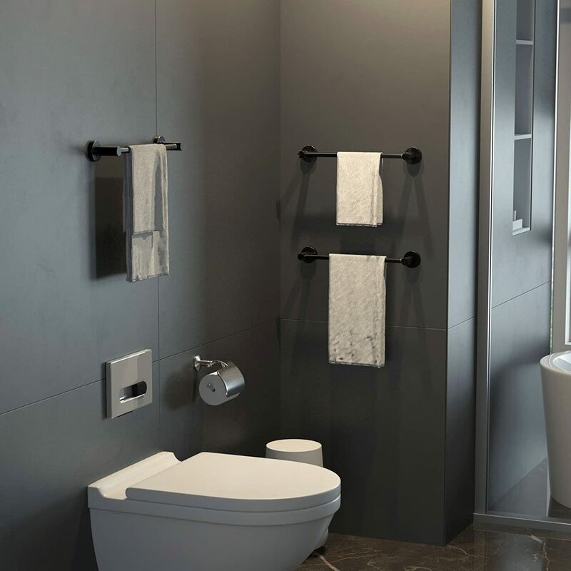 Alise Portasciugamani Da Bagno In Acciaio Inox SUS304 – 20 Cm, Nero Opaco, 2 Pezzi, Montaggio A Parete