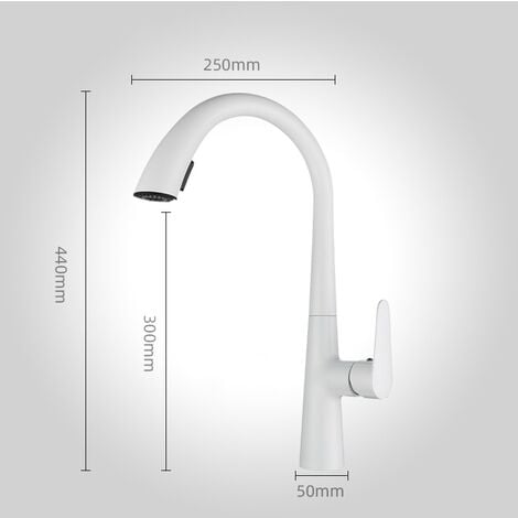 Rubinetto Cucina con Doccetta Estraibile 2 Modalità Miscelatore Monocomando per Lavello Girevole a 360° Bianco
