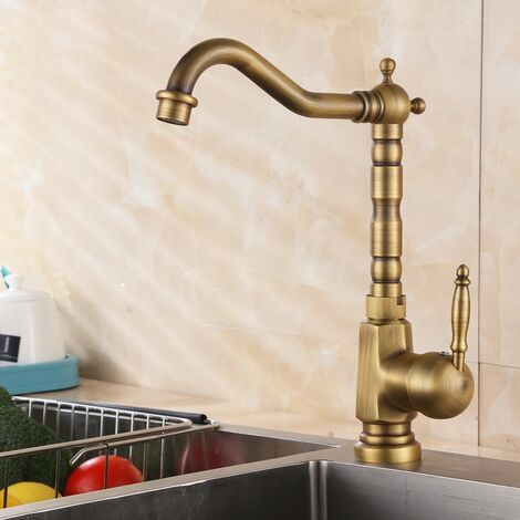 Rubinetto Cucina Bagno Girevole a 360° Miscelatore Monocomando Lavello in Ottone Classico Antico con Tubo 3/8"
