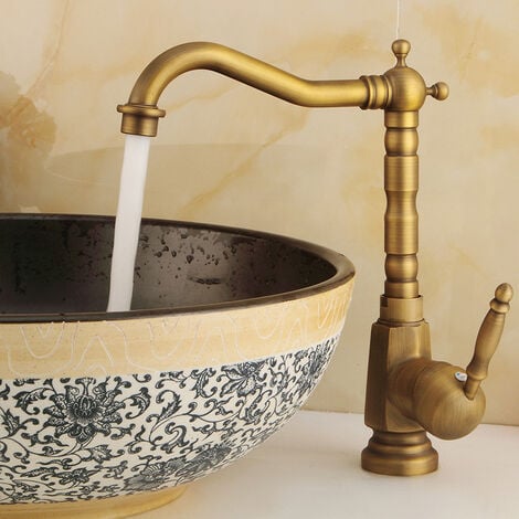 Rubinetto Cucina Bagno Girevole a 360° Miscelatore Monocomando Lavello in Ottone Classico Antico con Tubo 3/8"