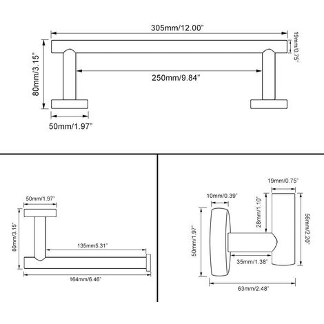Set 4 Pezzi Accessori Bagno In Acciaio Inox - Portasciugamani 40cm, Porta Carta Igienica E Ganci, Argento Brillante - Foto 4