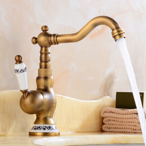 BOAOTX Rubinetto da bagno in ottone antico retrò girevole a 360° Rubinetto per lavabo Miscelatore da bagno