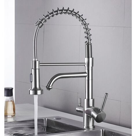 Voltix Rubinetto Cucina Con Doccetta Estraibile – Miscelatore Monocomando In Acciaio Inox 304, Girevole 360° E 2 Modalità Di Spruzzo