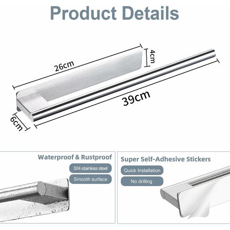 SHOP CHIC porta asciugamani bagno adesivo asta porta salviette piccola lavabo bidet 40 cm cromata