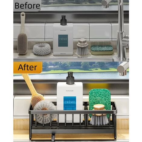 PAVSTINE Porta Spugne Lavello Cucina Con Sgocciolatoio, Organizer Cucina Lavello In Acciaio Inox 304, Portaspugne Per Pareti E Piano Di Lavoro A Doppio Uso, Organizzatore Per Lavello(Argenteria