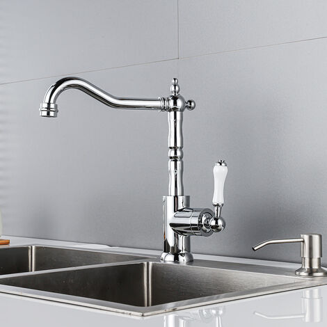 Rubinetto da Cucina Vintage Miscelatore Monocomando per Lavello Fredda e Calda Rubinetto Bagno Lavabo Girevole a 360° Cromo