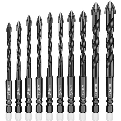 10 Punte Trapano Per Gres Porcellanato - 8 Diamantate + 2 Carburo, Diametro 6mm, Per Marmo Granito