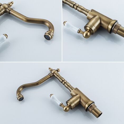 Rubinetto da Cucina Vintage Miscelatore Monocomando per Lavello Fredda e Calda Rubinetto Bagno Lavabo Girevole a 360° Bronzo