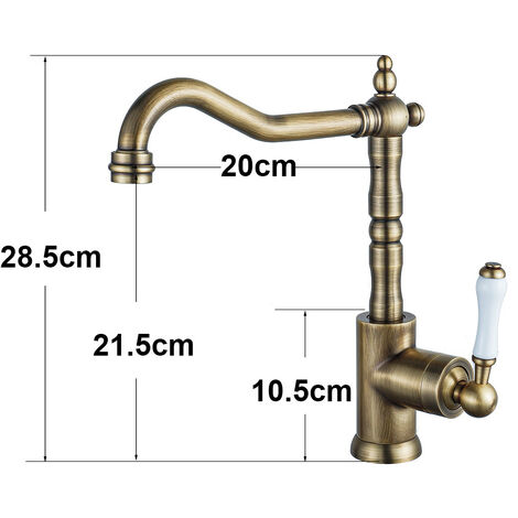 Rubinetto da Cucina Vintage Miscelatore Monocomando per Lavello Fredda e Calda Rubinetto Bagno Lavabo Girevole a 360° Bronzo