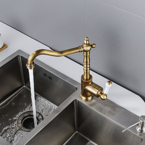 Rubinetto da Cucina Vintage Miscelatore Monocomando per Lavello Fredda e Calda Rubinetto Bagno Lavabo Girevole a 360° Bronzo