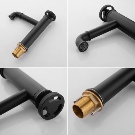 Rubinetto for lavabo nero Rubinetto for bagno montato sul ponte Gru for bagno Rubinetto for cascata Rubinetto for bagno in ottone Miscelatori for acqua calda e fredda (Color : Black Gold
