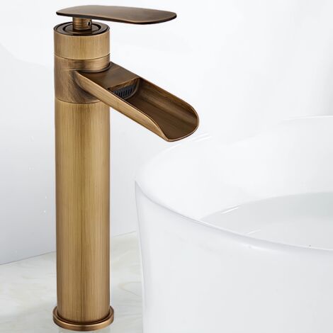 Rubinetto Bagno Cascata Vintage Alto Miscelatore Monocomando per Lavabo Acqua Calda e Fredda Bronzo
