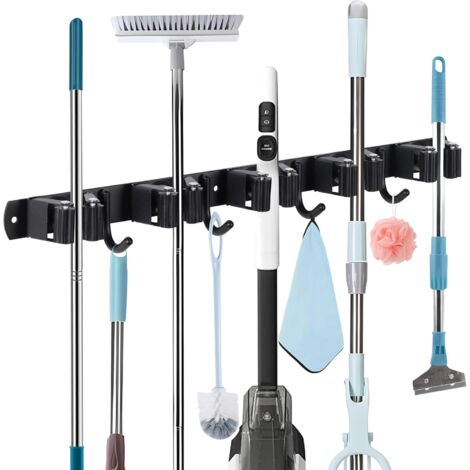 Portascopa Da Muro Con 4 Posti E 5 Ganci - In Alluminio E Gomma, Per Cucina, Garage O Giardino - Foto 9