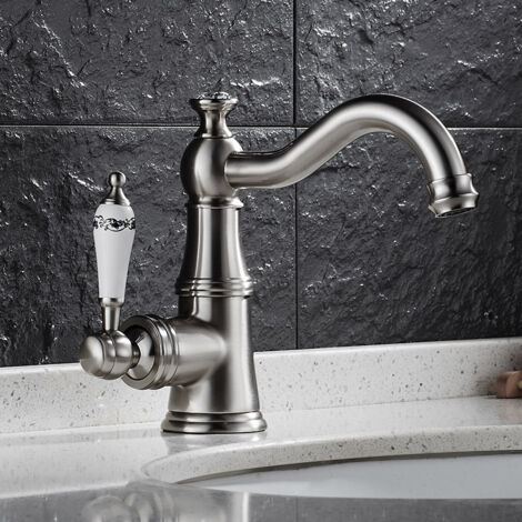 Rubinetto Bagno Vintage Monocomando Nero Antico Alto: Miscelatore In Ottone Per Lavabo, Caldo E Freddo - 5