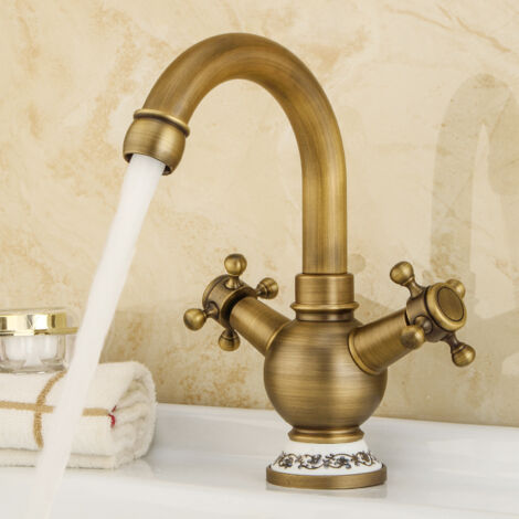 Rubinetto Da Pavimento Per Vasca In Ottone Vintage, Con Doccetta, Girevole 360°, Due Modalità, Bronzo
