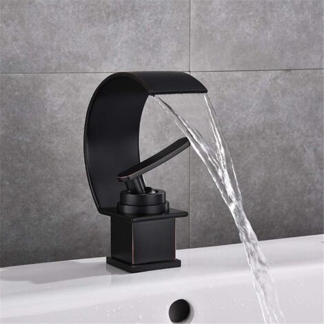 Rubinetto Per Lavabo A Cascata Nero – Miscelatore Monocomando In Ottone, Beccuccio Alto 110 Mm, Design Moderno Per Bagno - 2