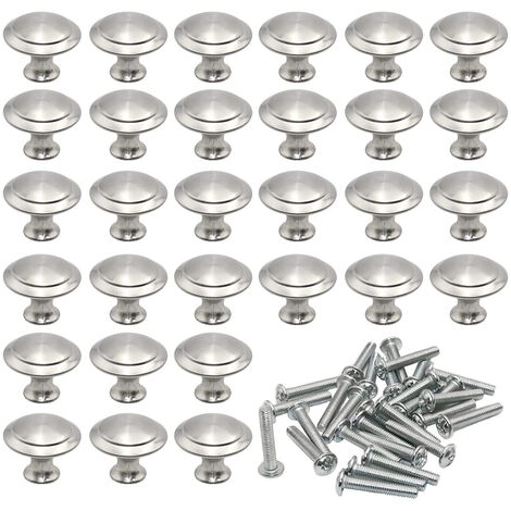 Set 13 Pomelli Per Cassetti In Acciaio Inox - Argento 30mm, Con Piastra Rotonda, Per Mobili - Foto 7