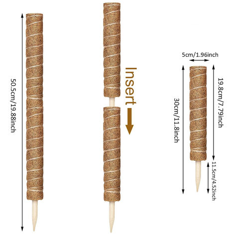 Pllieay - 20 Bastoncini Per Piante In Cocco Con Connettori - 42 Cm, Diametro 11 Mm - Supporto Per Piante Rampicanti E Fiori