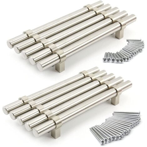 10 Maniglie Per Mobili In Acciaio Inox - Design A T, 128mm, Finitura Nichel Spazzolato, Per Cucina E Bagno - Foto 14