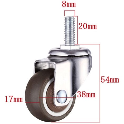 Set di 4 Ruote Girevoli per Mobili 38mm Rotelle per Culla Tavolino da Caffè  M8x20mm