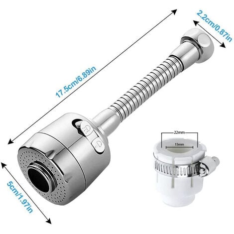 Aeratore Rubinetto Regolabile 2 Modalità Rompigetto Rubinetto Cucina Lungo  Girevole a 360° Filtro per Risparmio