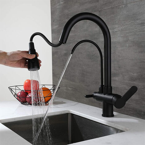 Rubinetto Cucina In Acciaio Inox Nero - Miscelatore Girevole 360°, Con Testina Estraibile - Foto 5