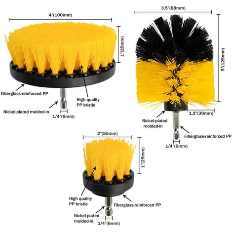 3 Pezzi Spazzola per Trapano Elettrica 2''/3,5''/4 Spazzole Pavimenti  Elettrico Pulizia per Cucina
