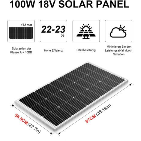 Dokio 100W 12v Monokristallines SolarPanel Solarmodul für Batterie/Wohnmobil/Haus/Balkon