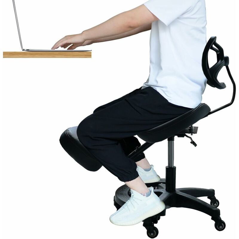 Tabouret, chaise ergonomique, siège assis genoux en bois pliable et  réglable - Noir