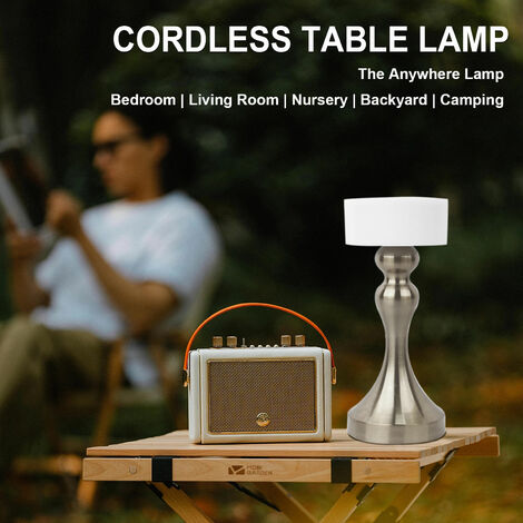 Lampe de table sans fil rechargeable usb, lumiere bureau LED tactile  puissante pile, 3 températures de couleur, pour chevet, interieur,  exterieur