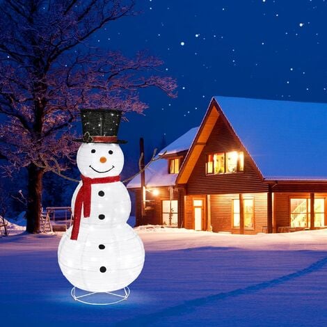 Boule de noël en verre bonhomme de neige avec chapeau remplie de boules  blanches - couleur rouge 