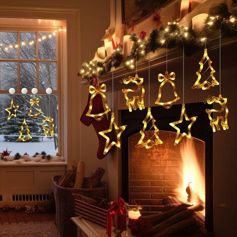 Lumières de Fenêtre de Noël, 3 pcs Lumière Féerique LED Lumières de Noël 8  Modes, Suspendus Lumière Décor de Noël
