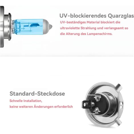 H7 Ampoule Halogène, E-Mark, Phares Blanc Chaud Lumière, Pour 12V 55W Moto  et Voiture Kit de Conversion de Lampe (2 Pièces)
