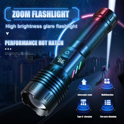 100000 Lumens Lampe Torche Rechargeable, Batterie 9000mAh Intégrée