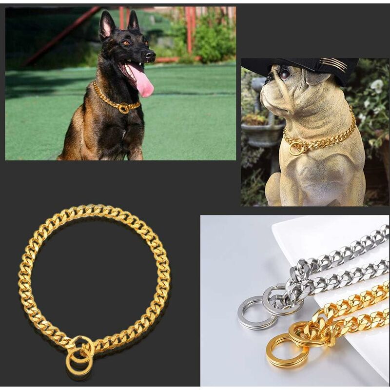 Gold Dog Collar Chain With Steel Buckle Width, Stainless Steel Cuban Link  Slip Chain Training Collar Necklace-f