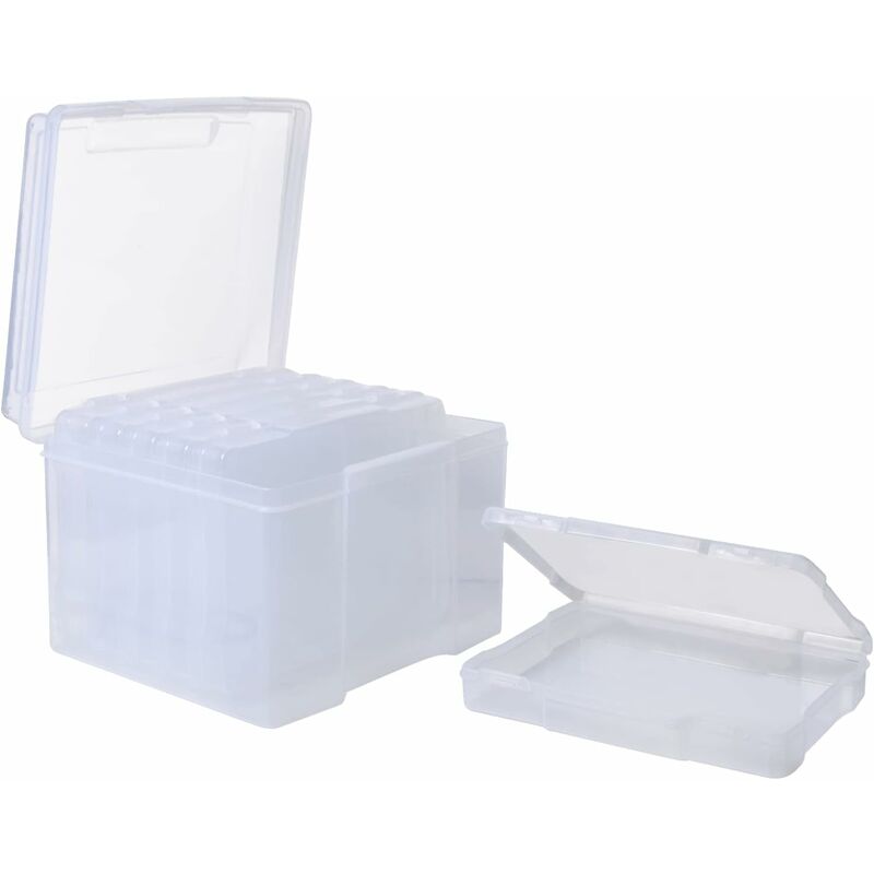 STOL Large Storage Boxes for Photos, Plastic Photo Organizer, Storage Bin  in Transparent with Buckle Design, Storage Box with 6 Mini Cases, 300 Photo  Capacity, 20x14.5x3cm