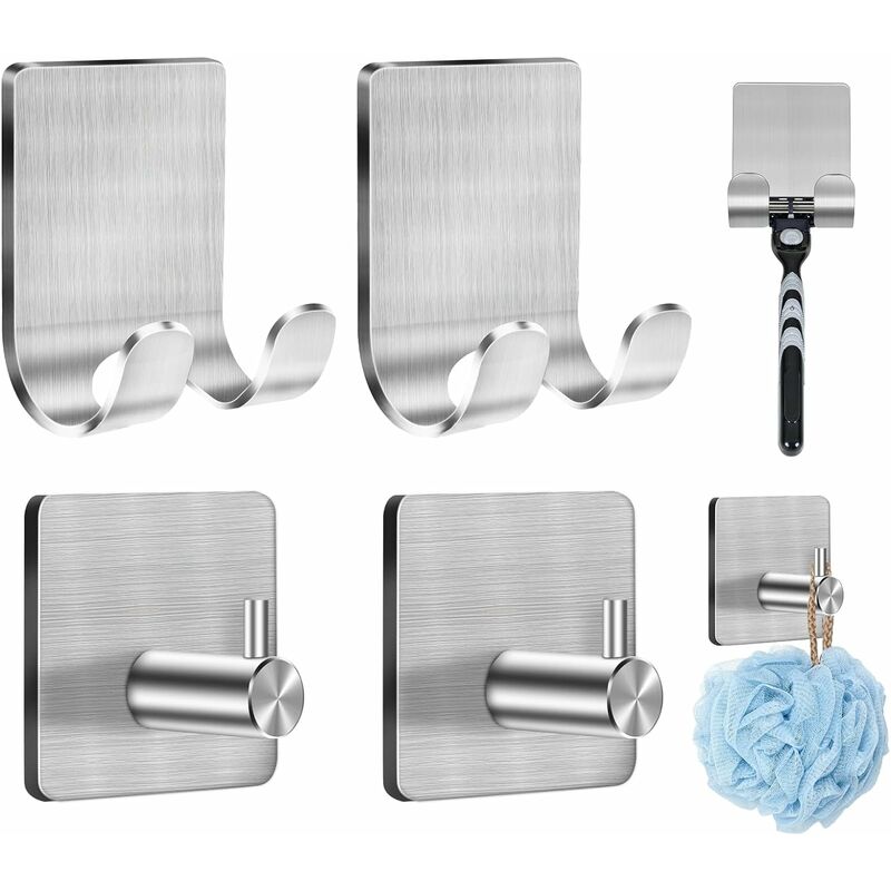 4 Packs Razor Holder for Shower, Stainless Steel Self Adhesive Shower Hooks,  No Drilling Heavy Duty Razor Hooks, Bathroom Wall Hook 