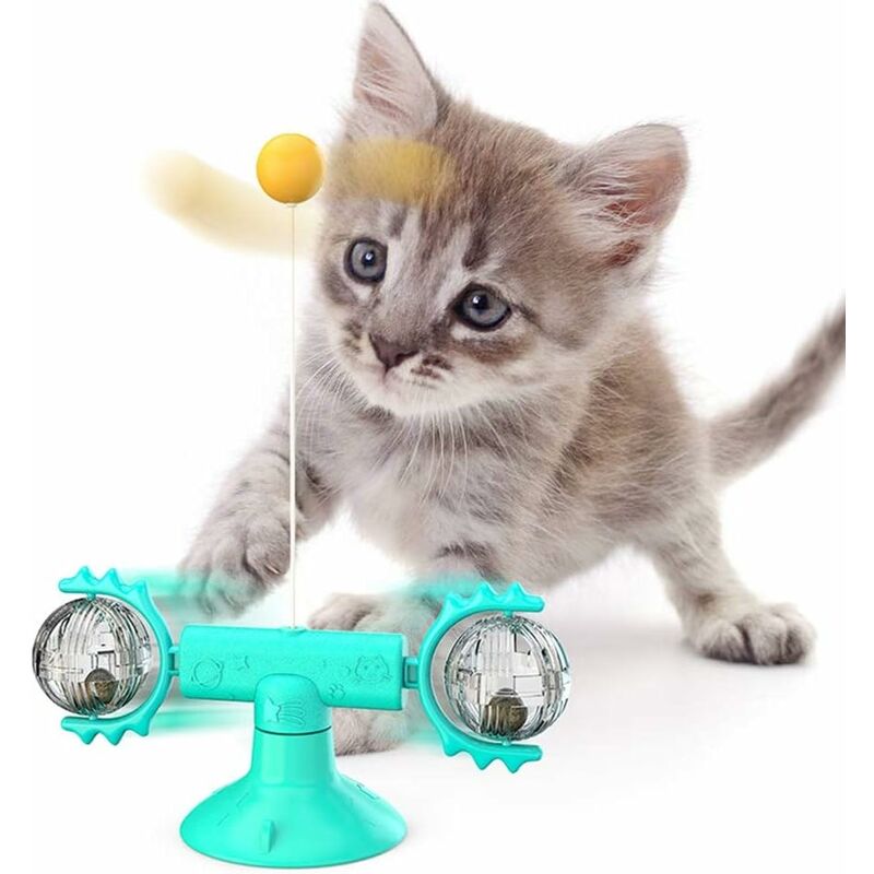 Cat Treat Dispenser Toy Windmill Cat Treat Puzzle Suction Cup Cat