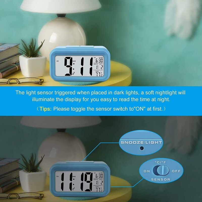 STOL Stitch Digital Alarm Clock with Temperature, Large LED Night Light,  Smart Alarm Clock with Charging Cable, for Girls, Kids, Teens, Gift (Book  Ears)