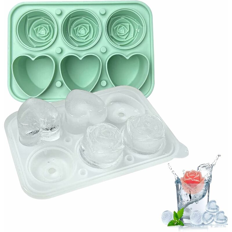 [2pack] 6-Large 3 Heart Shaped Ice Cube Mold Tray | Fun Silicone Molds for Baking and Freezing: Chocolate, Biscuits, Gummies | BPA Free | Cute