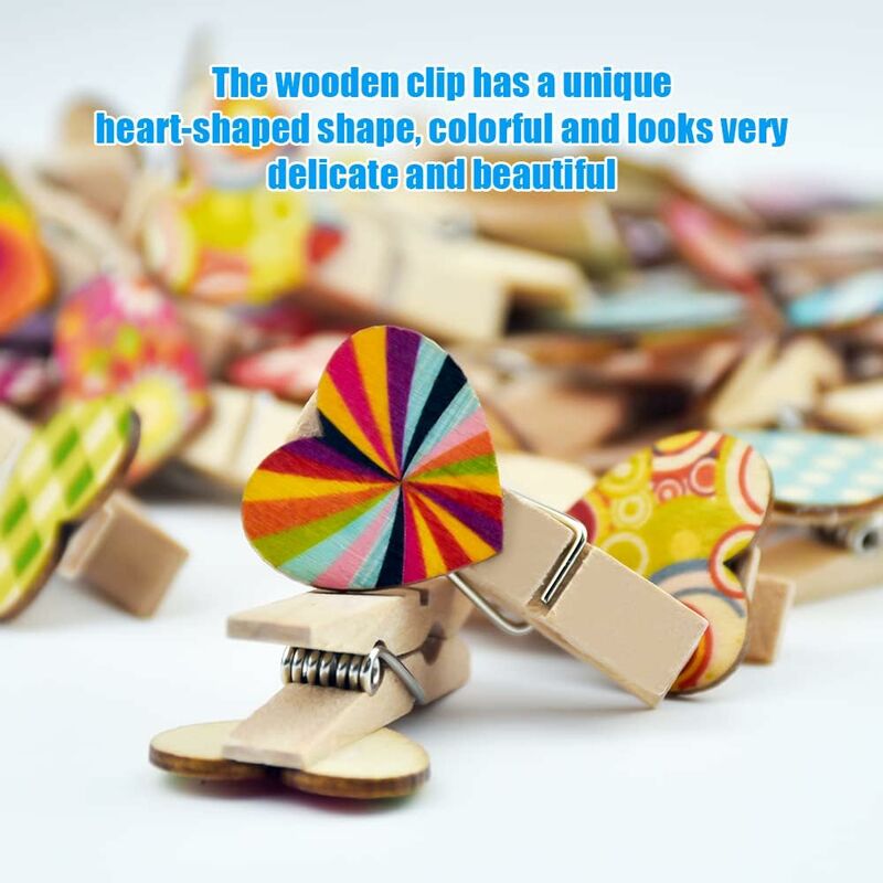 20pcs Random Heart-Shaped Photo Clips, Multicolor Mini Wooden Clips For  Party Photos