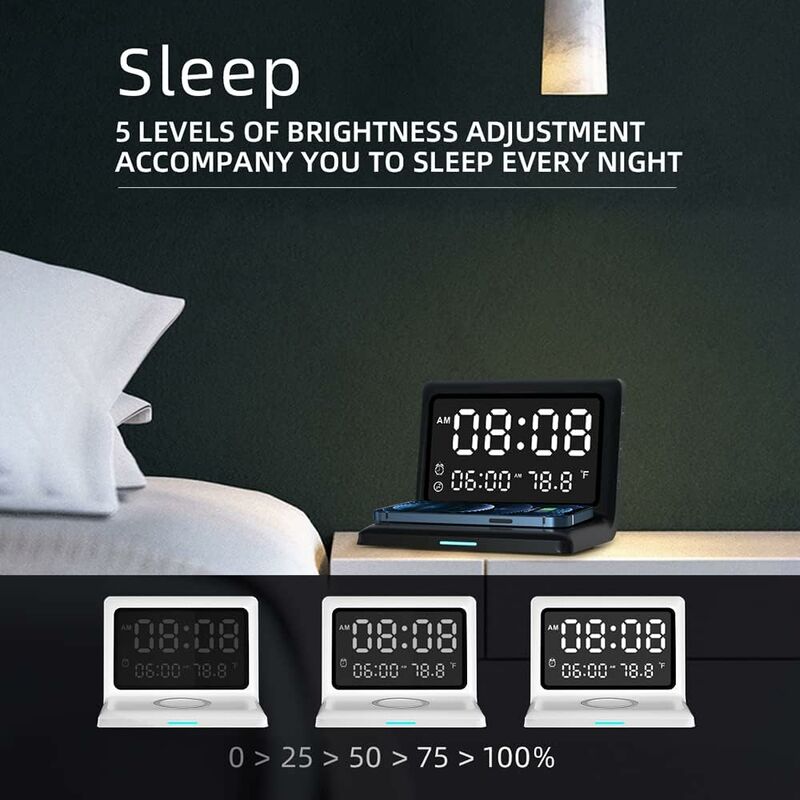 STOL Stitch Digital Alarm Clock with Temperature, Large LED Night Light,  Smart Alarm Clock with Charging Cable, for Girls, Kids, Teens, Gift (Book  Ears)