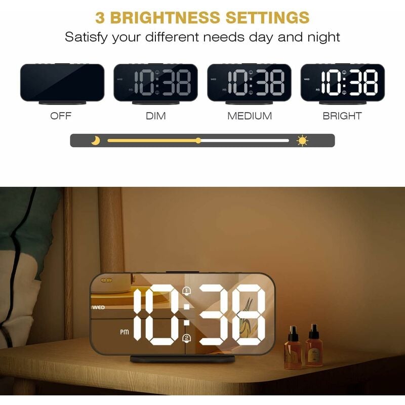 STOL Stitch Digital Alarm Clock with Temperature, Large LED Night Light,  Smart Alarm Clock with Charging Cable, for Girls, Kids, Teens, Gift (Book  Ears)