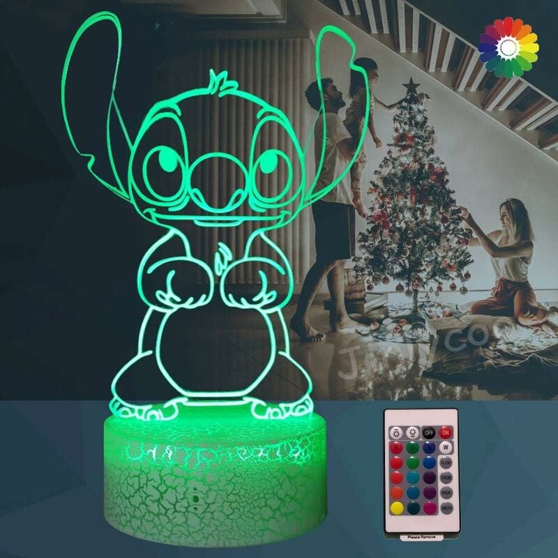 Stitch Night Light, 3D LED Light Lilo Stitch Gifts LED Intelligent Stitch  Lamp 16 Color Light for Christmas Room Decoration, Transform Stitch 