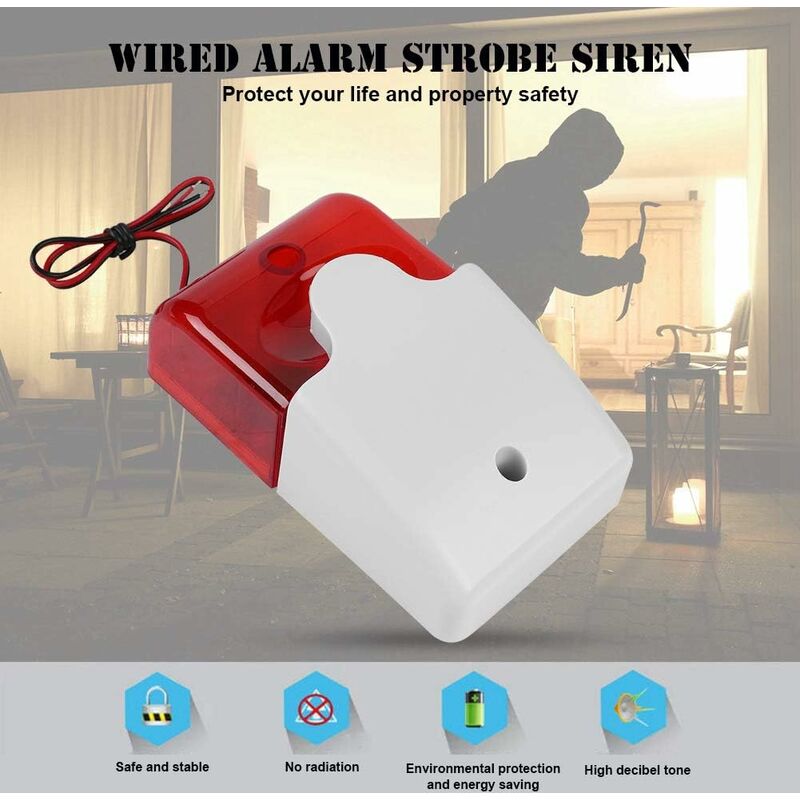 GDRHVFD Wired Flashing Strobe Siren Dc 12V Sound Alarm Red Light Sound  Siren Home Security Alarm System